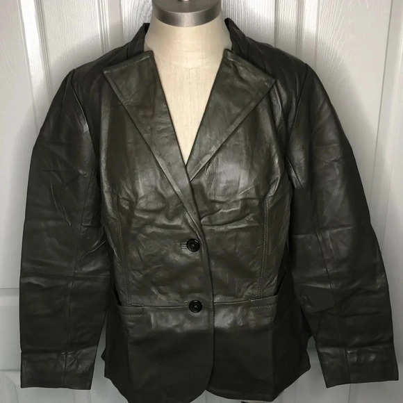 JESSICA LONDON Olive Green Leather Blazer/Jacket - Picture 1 of 11